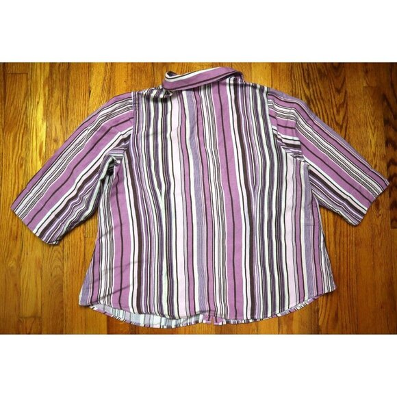 WOMEN'S PURPLE STRIPED LINEN BLEND BUTTON-UP BLOUSE - LANE BRYANT - SIZE 18/20 - Picture 4 of 4